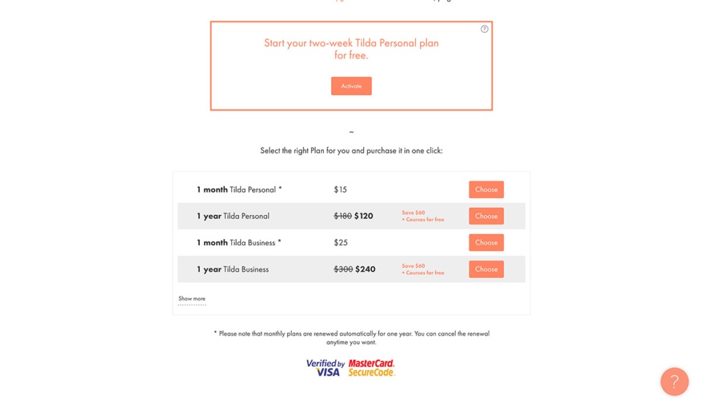 tilda publishing pricing