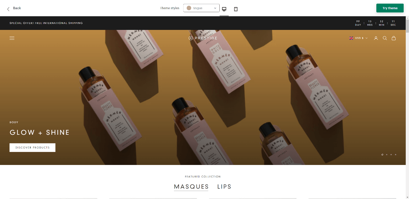 Vogue style of Prestige Shopify theme