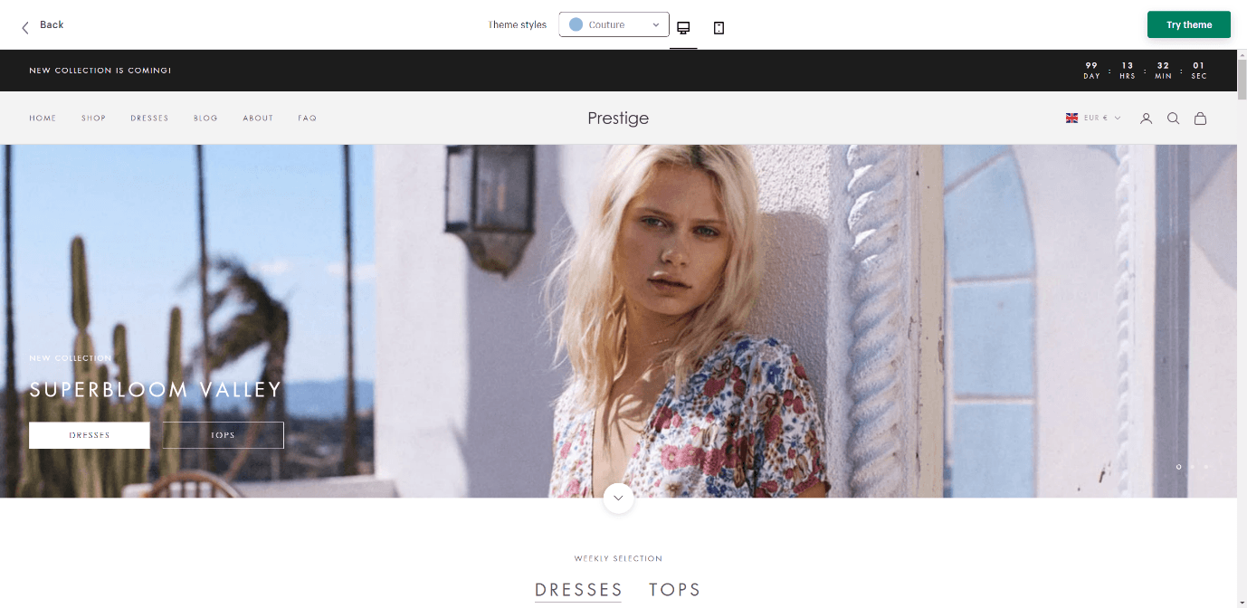 Couture style of Prestige Shopify theme