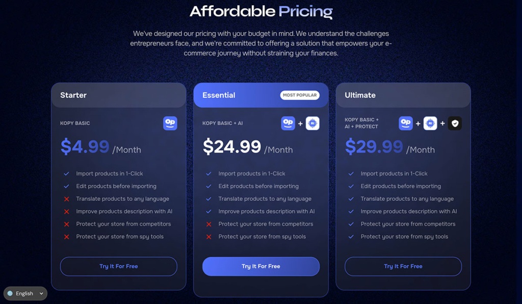 kopy shopify app pricing
