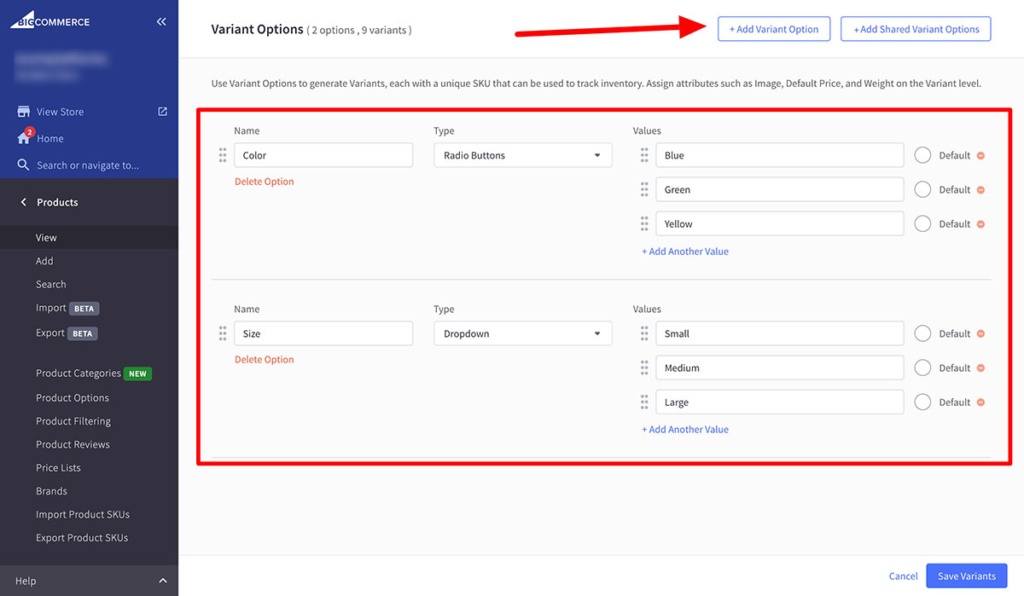 product variations bigcommerce