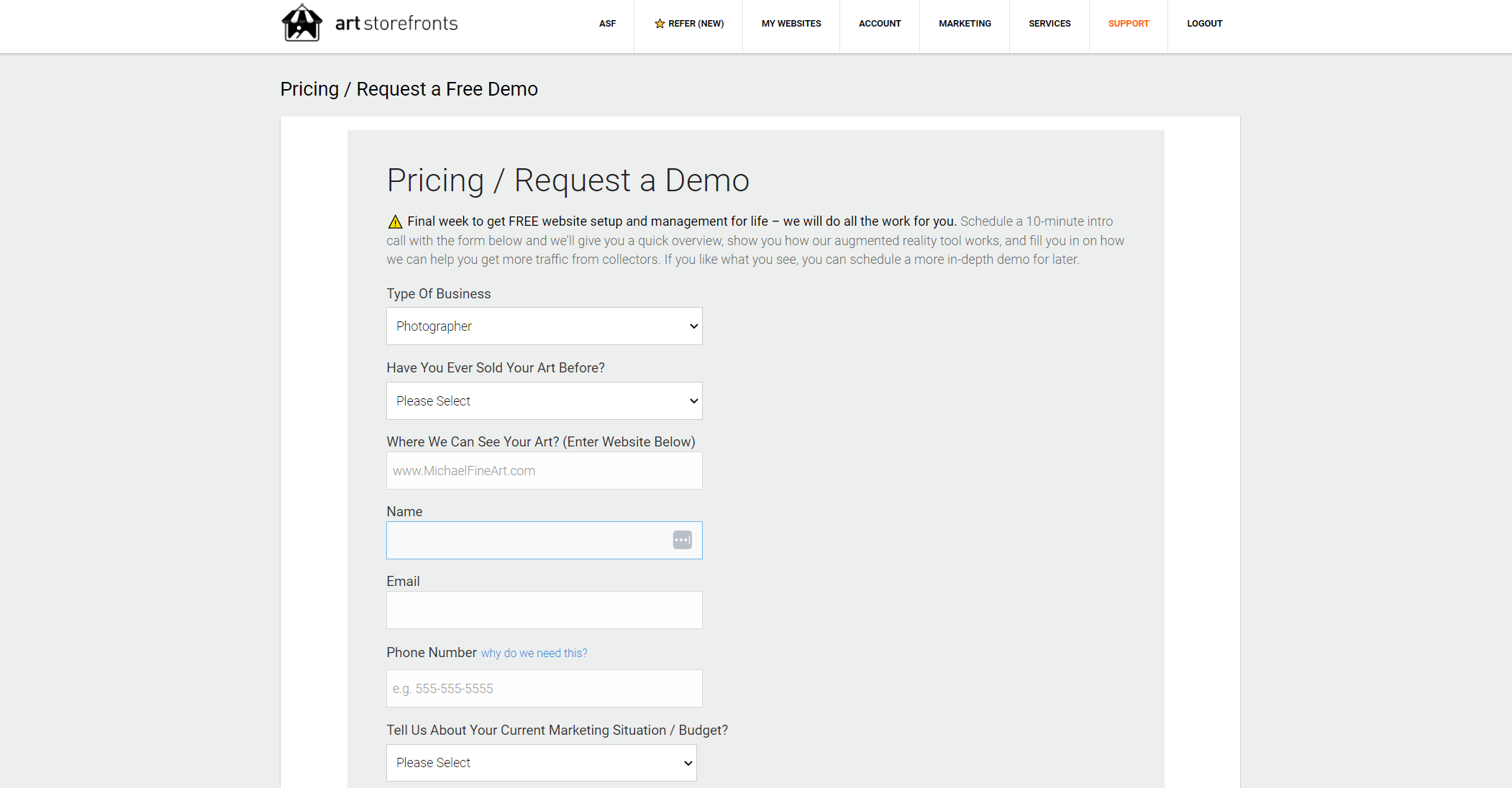 art storefronts request demo