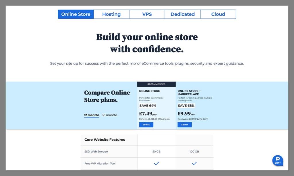 bluehost online store pricing