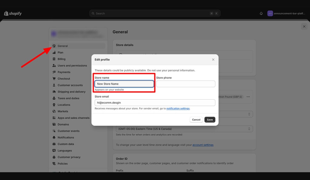 change store name shopify