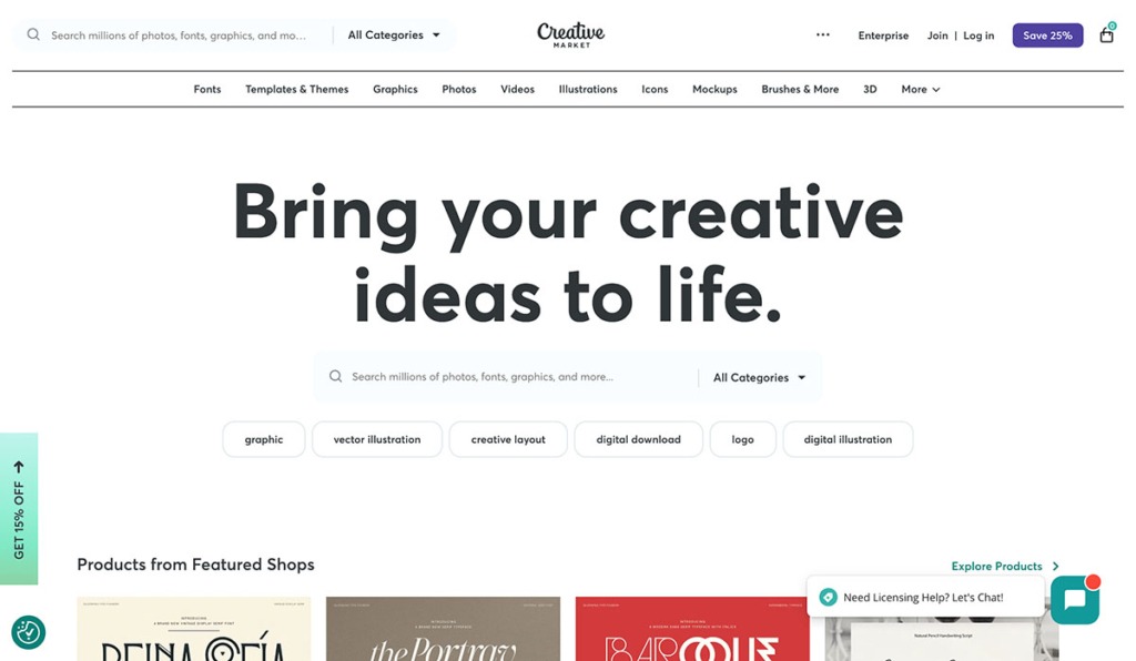 creative market homepage