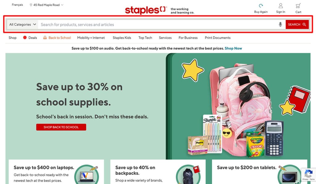 staples search bar example
