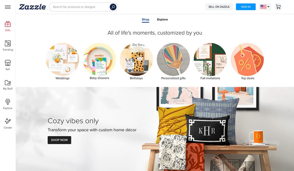 zazzle homepage
