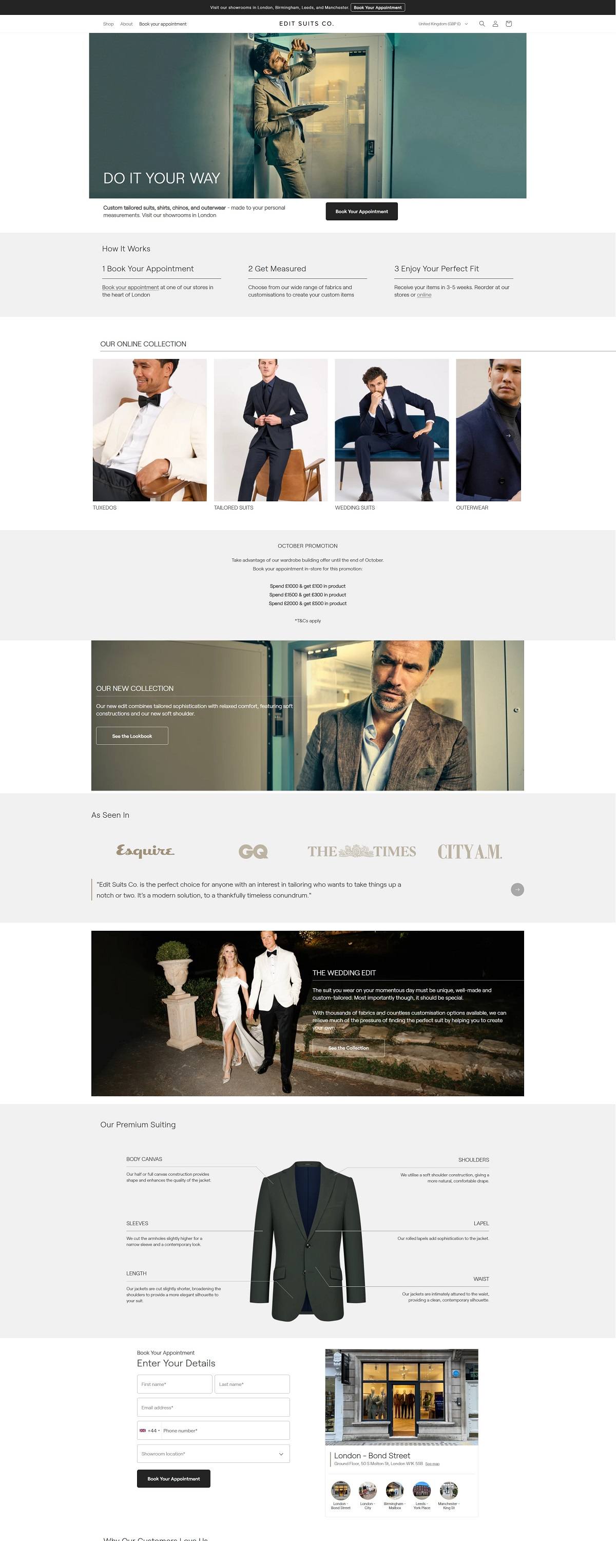 eCommerce website: Edit Suits