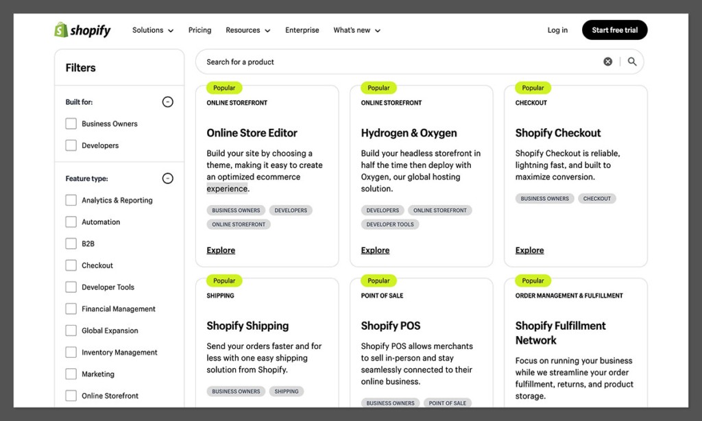 shopify features