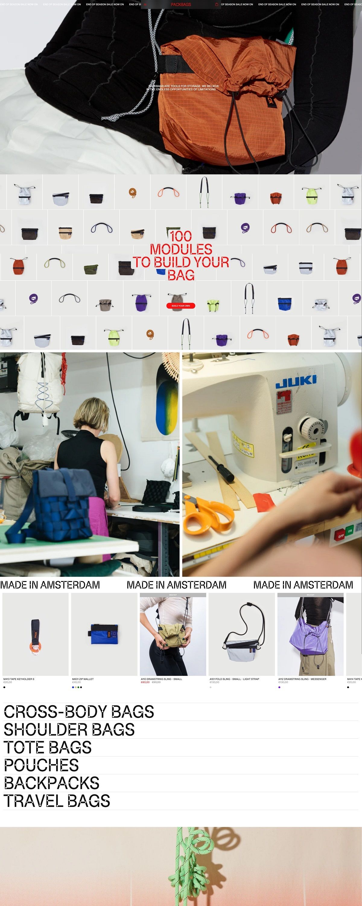 eCommerce website: PACKBAGS