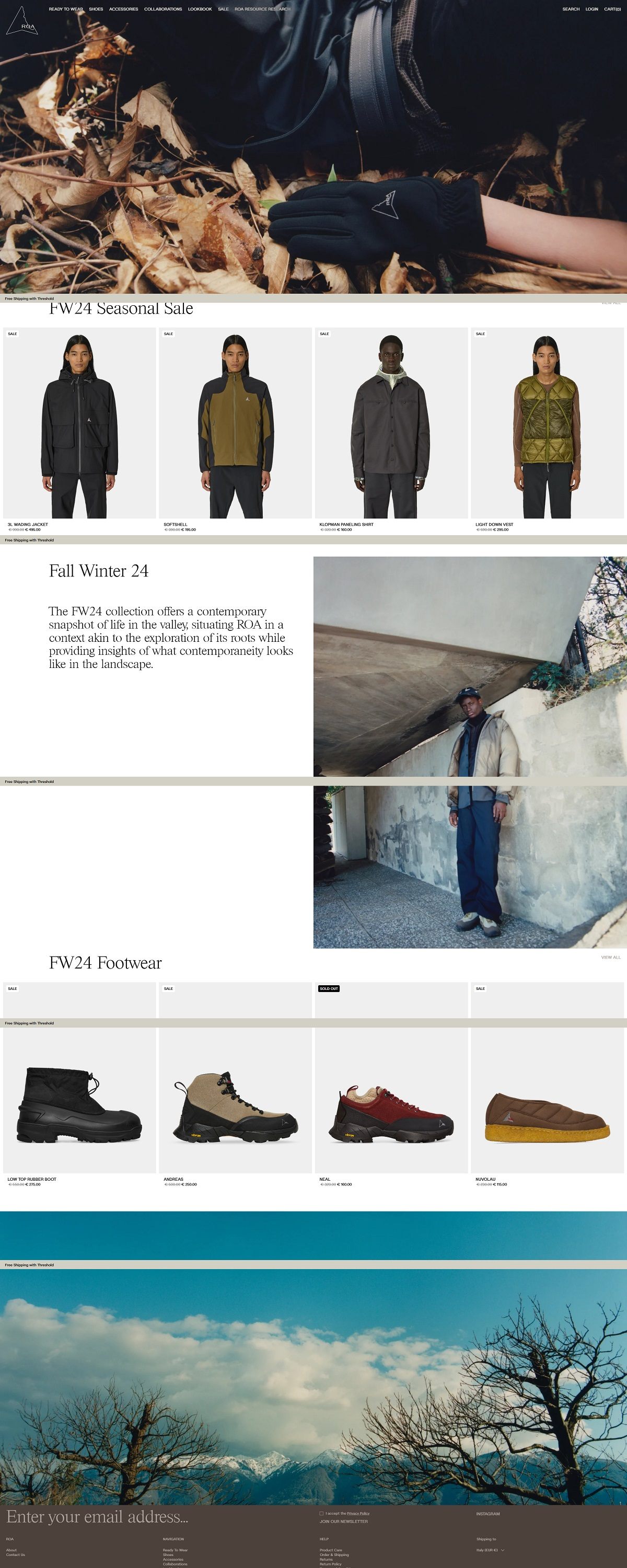 eCommerce website: ROA Official Store
