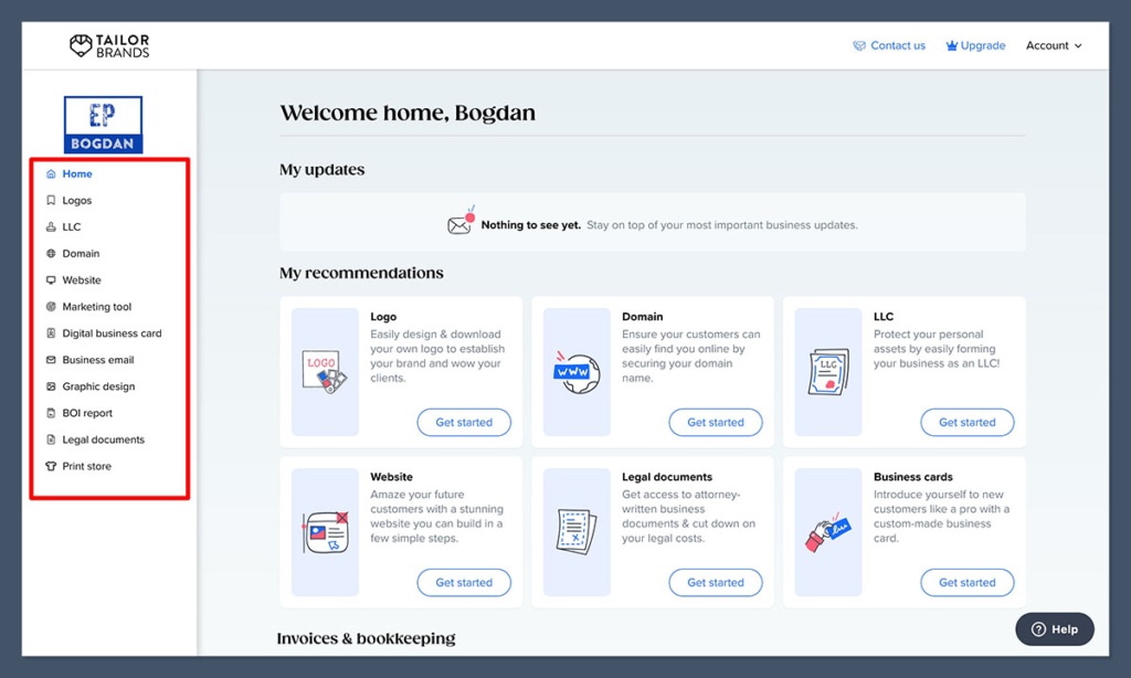 tailor brands dashboard