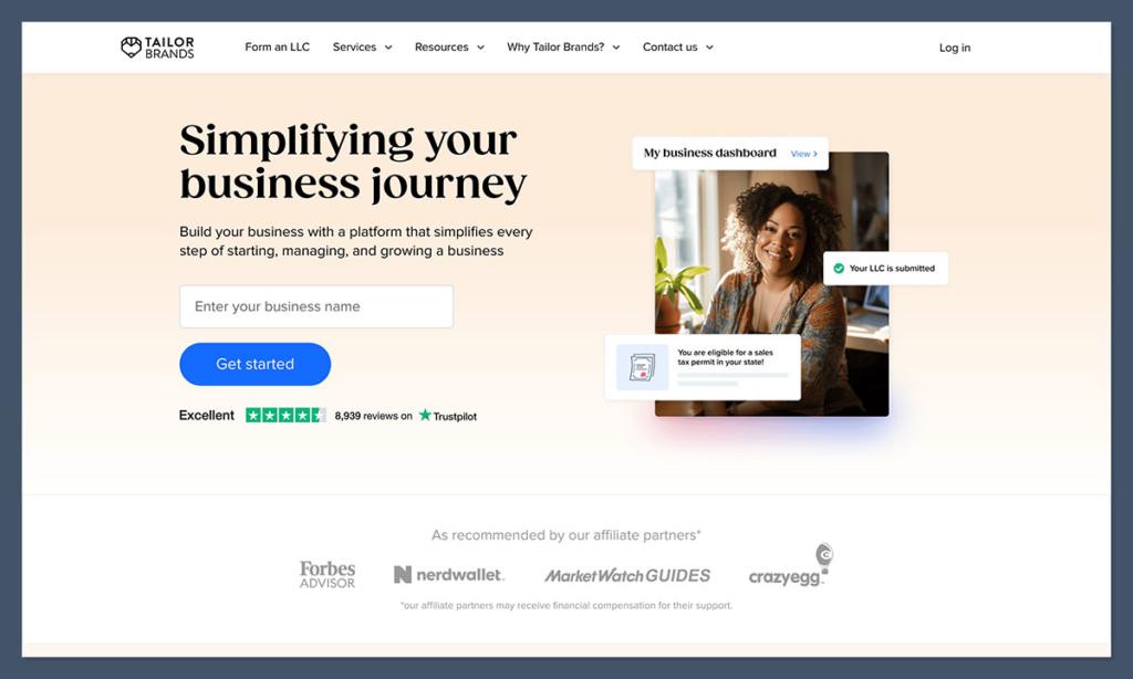 tailor brands homepage