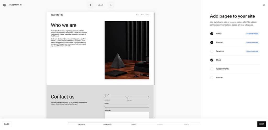 squarespace blueprint add pages to your site