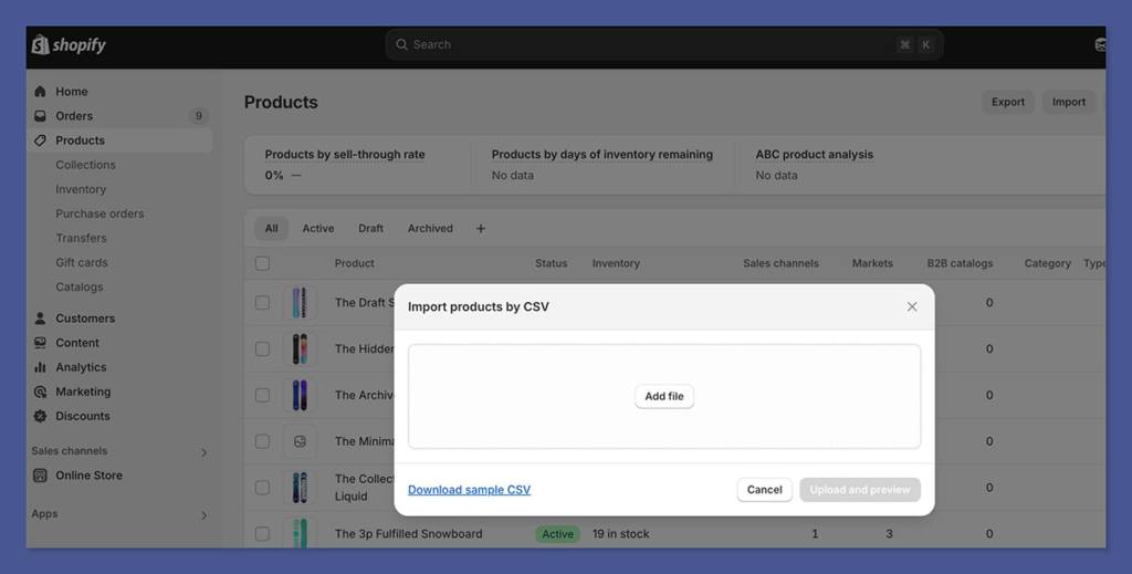 shopify import products