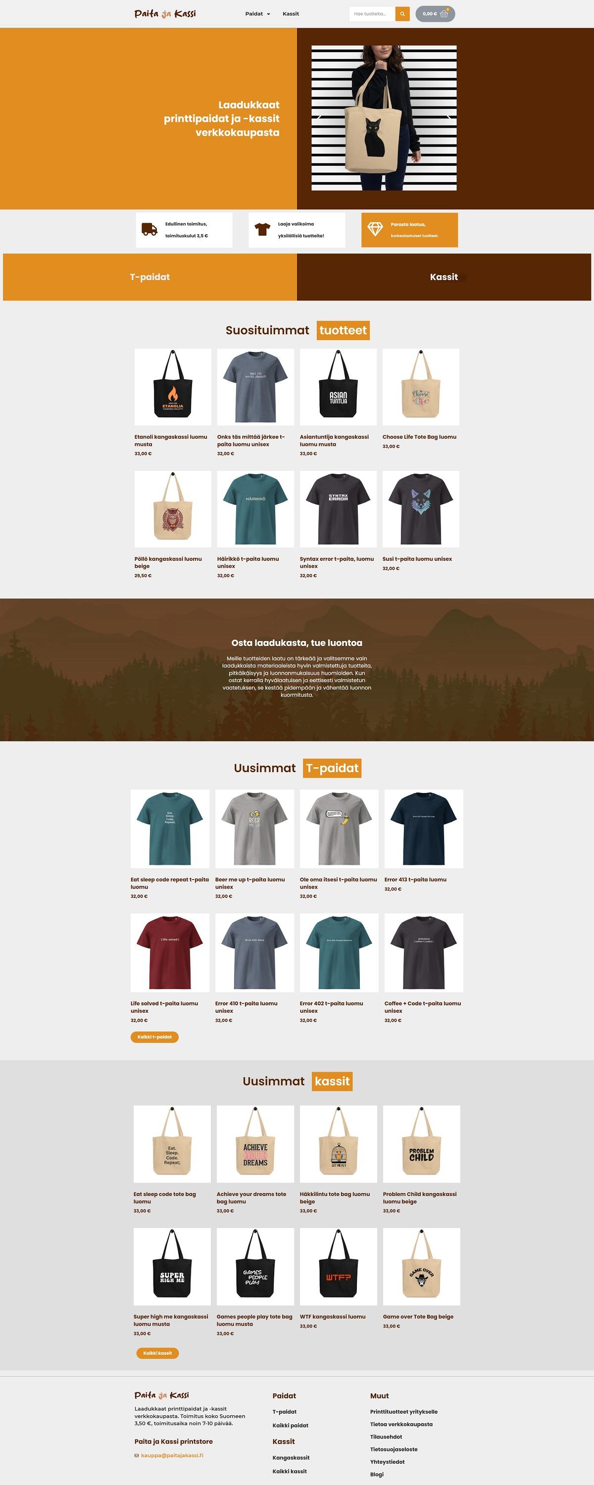 eCommerce website: Paita ja Kassi