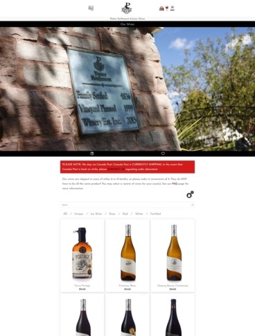 eCommerce website: ​Potter Settlement Artisan Wines