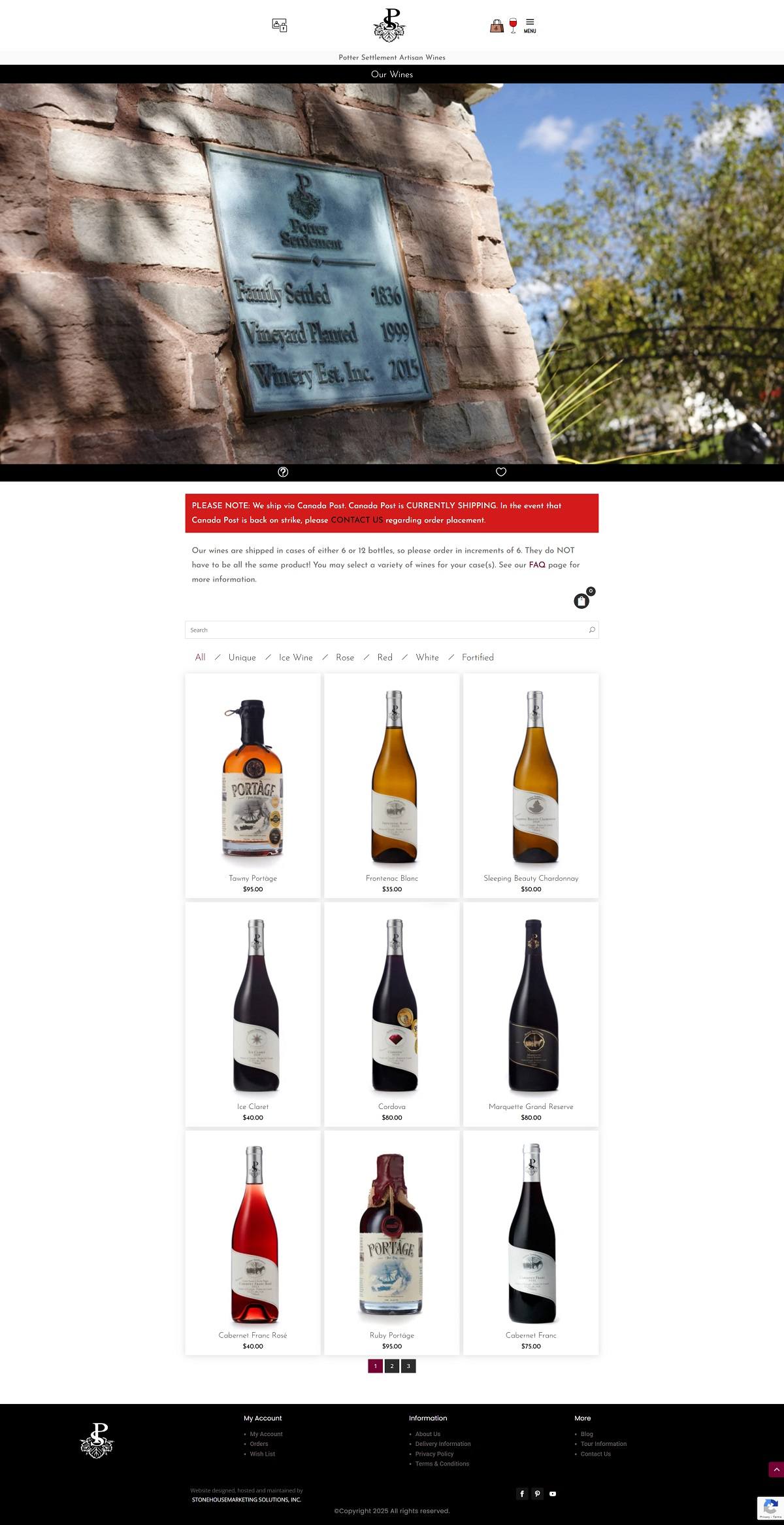 eCommerce website: ​Potter Settlement Artisan Wines