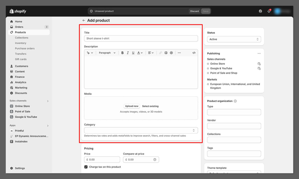shopify add product fields