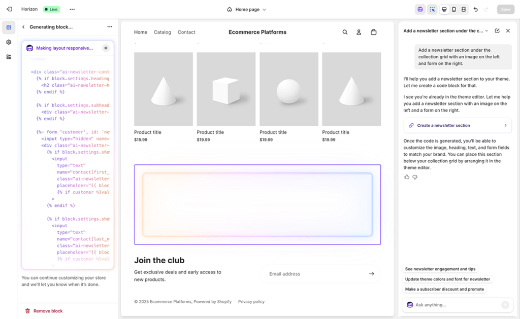 1 Sidekick Generating Block From Prompt