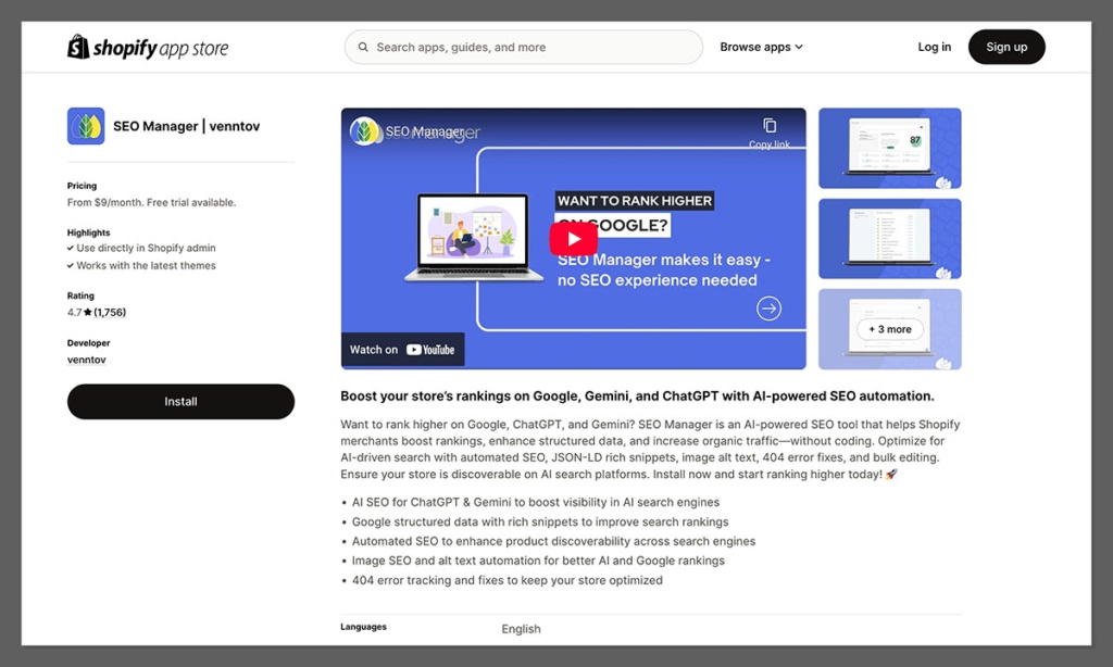 seo manager shopify app